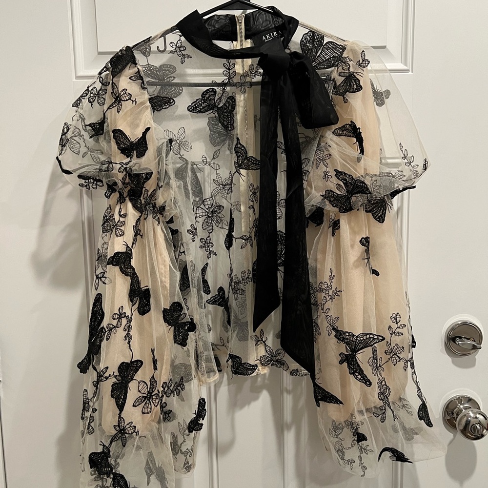 Top with Black Butterfly Embroidery
